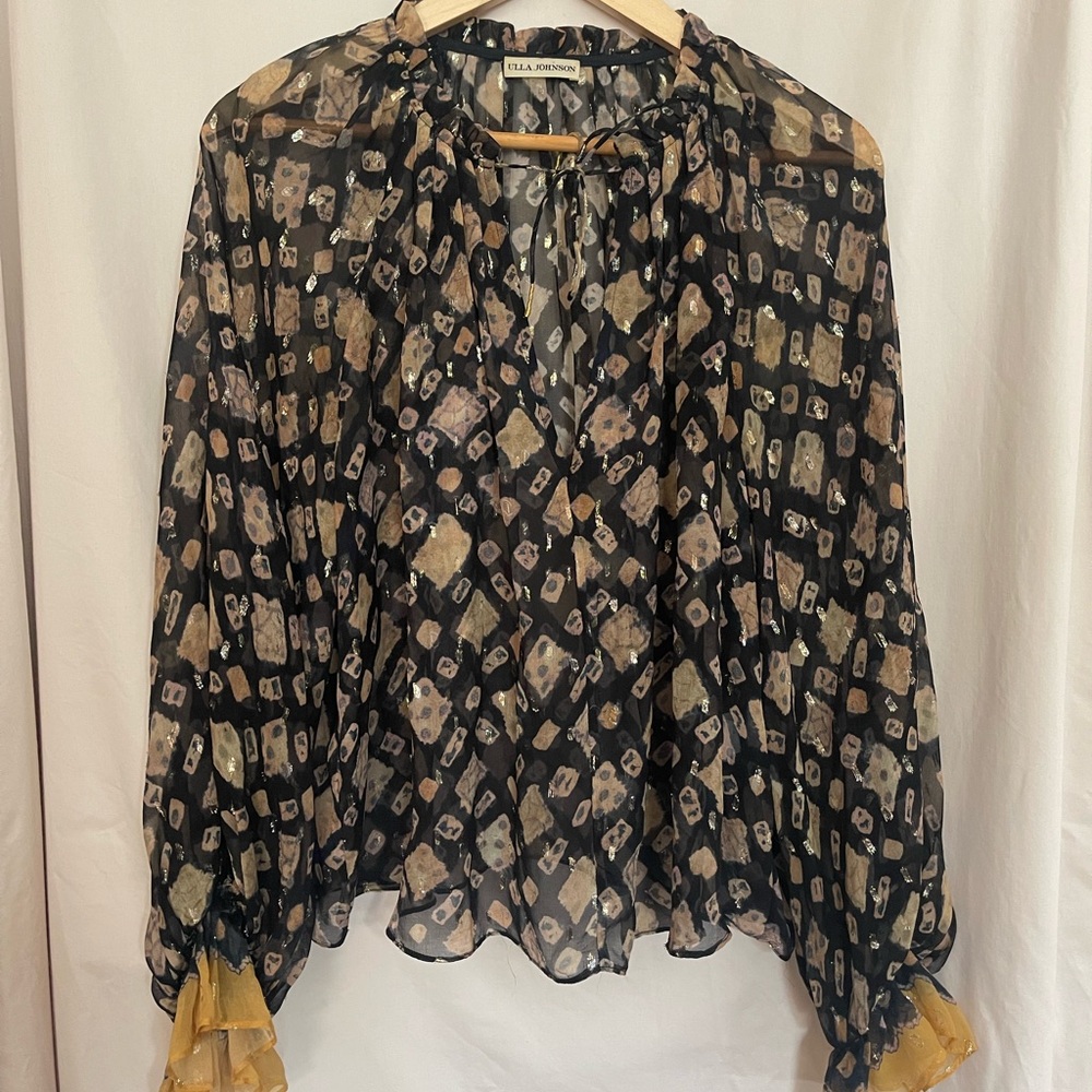 Ulla Johnson Black and Tan Ruffled Blouse